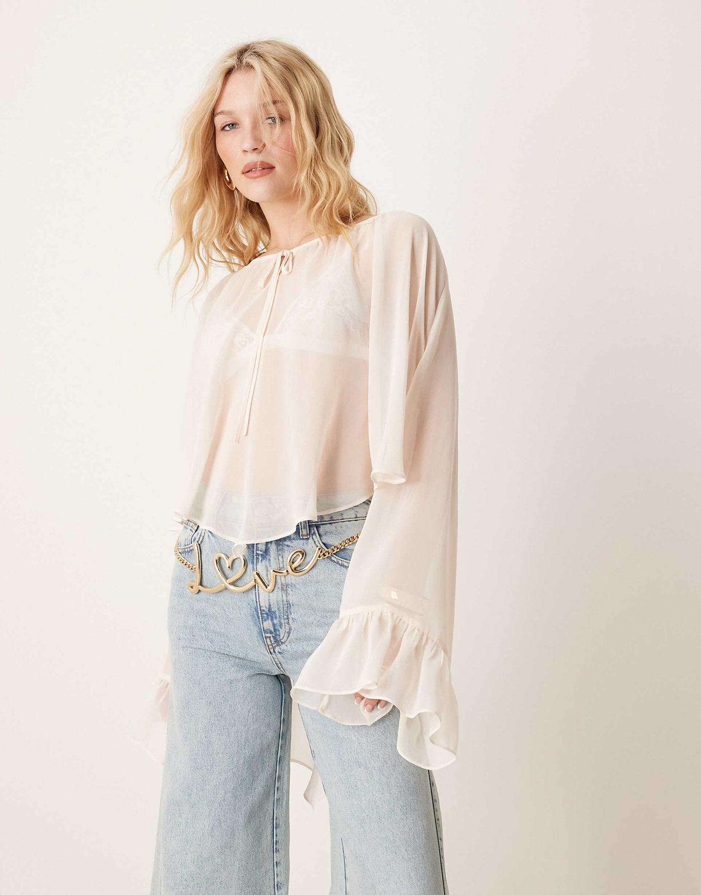 Chiffon Boho Volume Hem Gathered Blouse