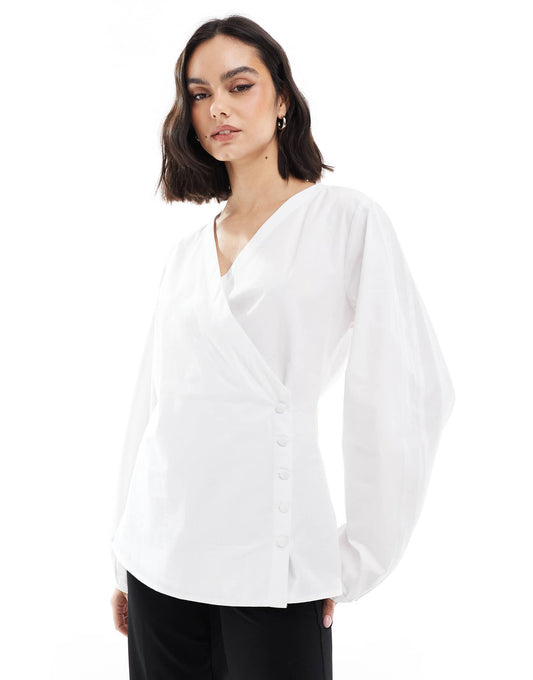 Poplin Wrap Placket Cocoon Sleeve Shirt