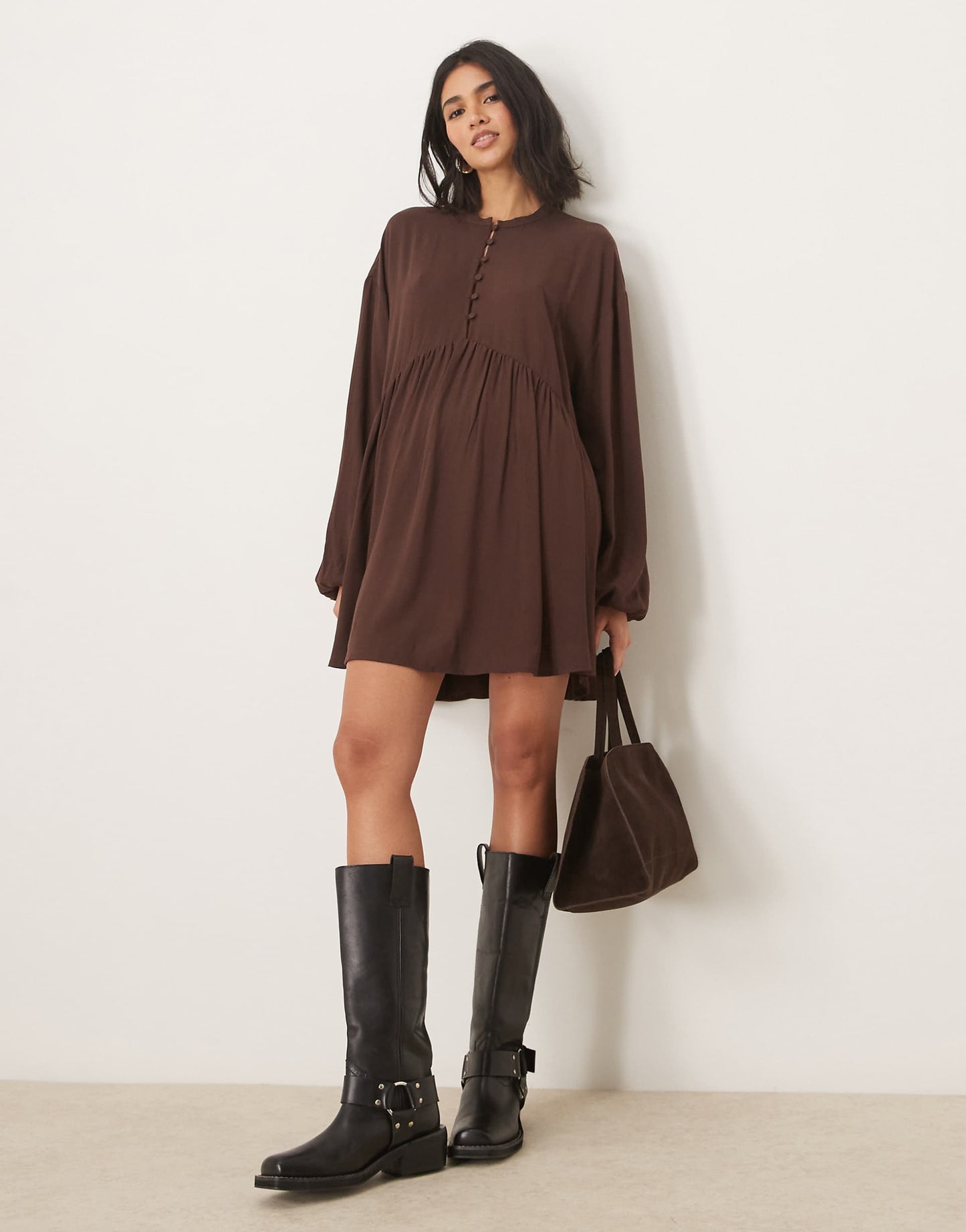 Textured Boho Drop Waist Mini Dress