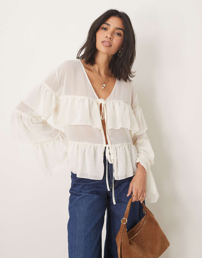 Chiffon Boho Ruffle Blouse