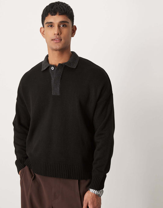 Oversized Boxy Fit Knitted Polo