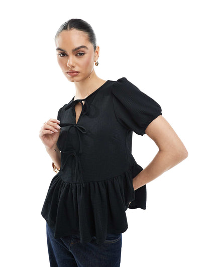 Tie Front Peplum Top