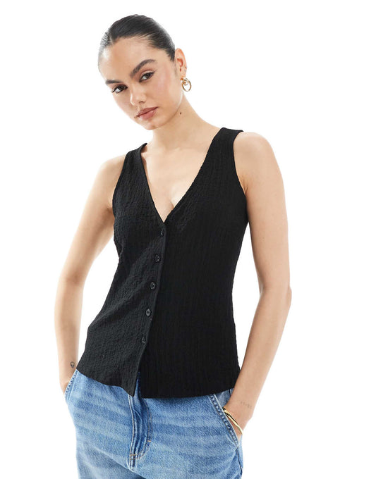 Crinkle Jersey Button Front Waistcoat