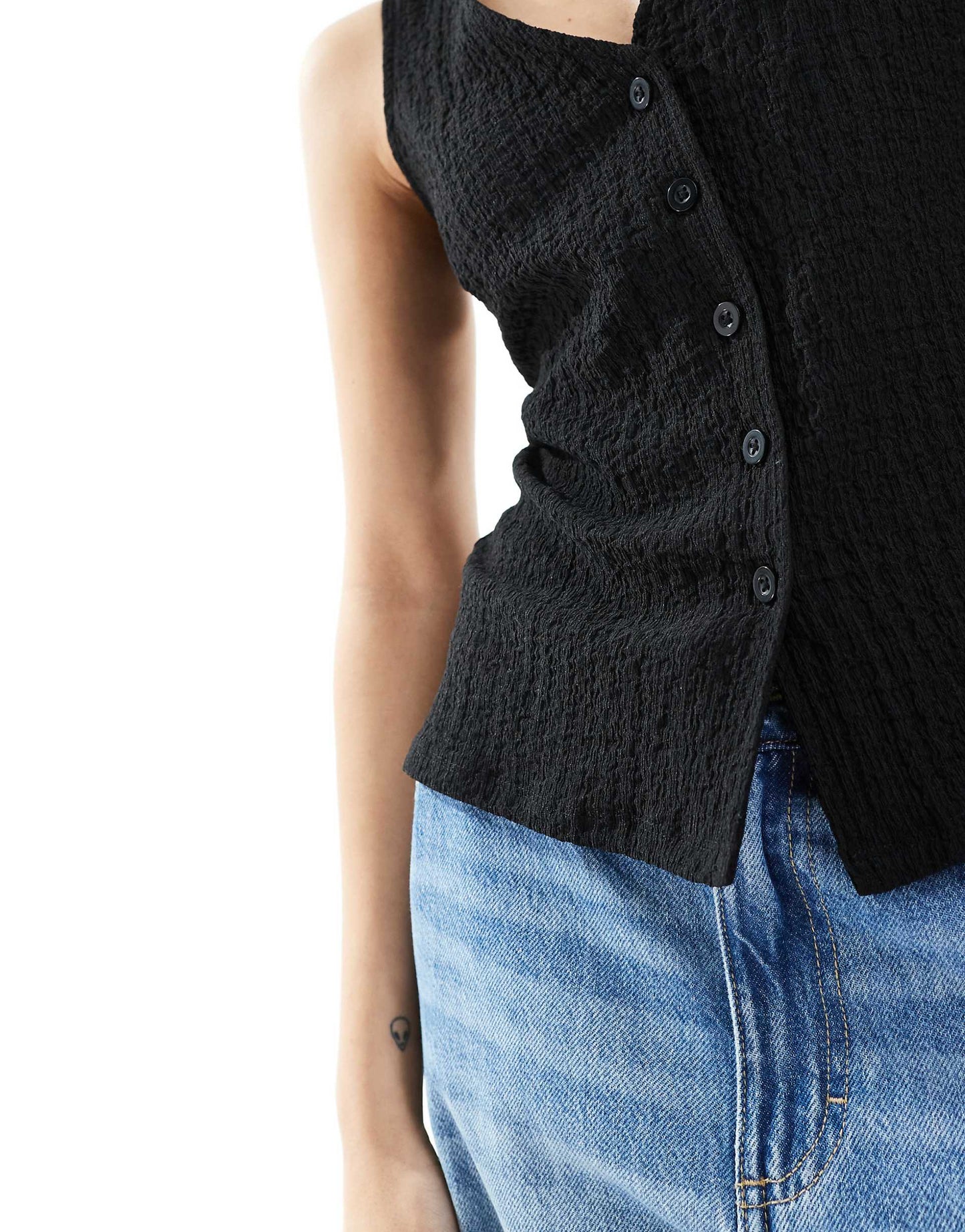 Crinkle Jersey Button Front Waistcoat