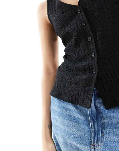 Crinkle Jersey Button Front Waistcoat