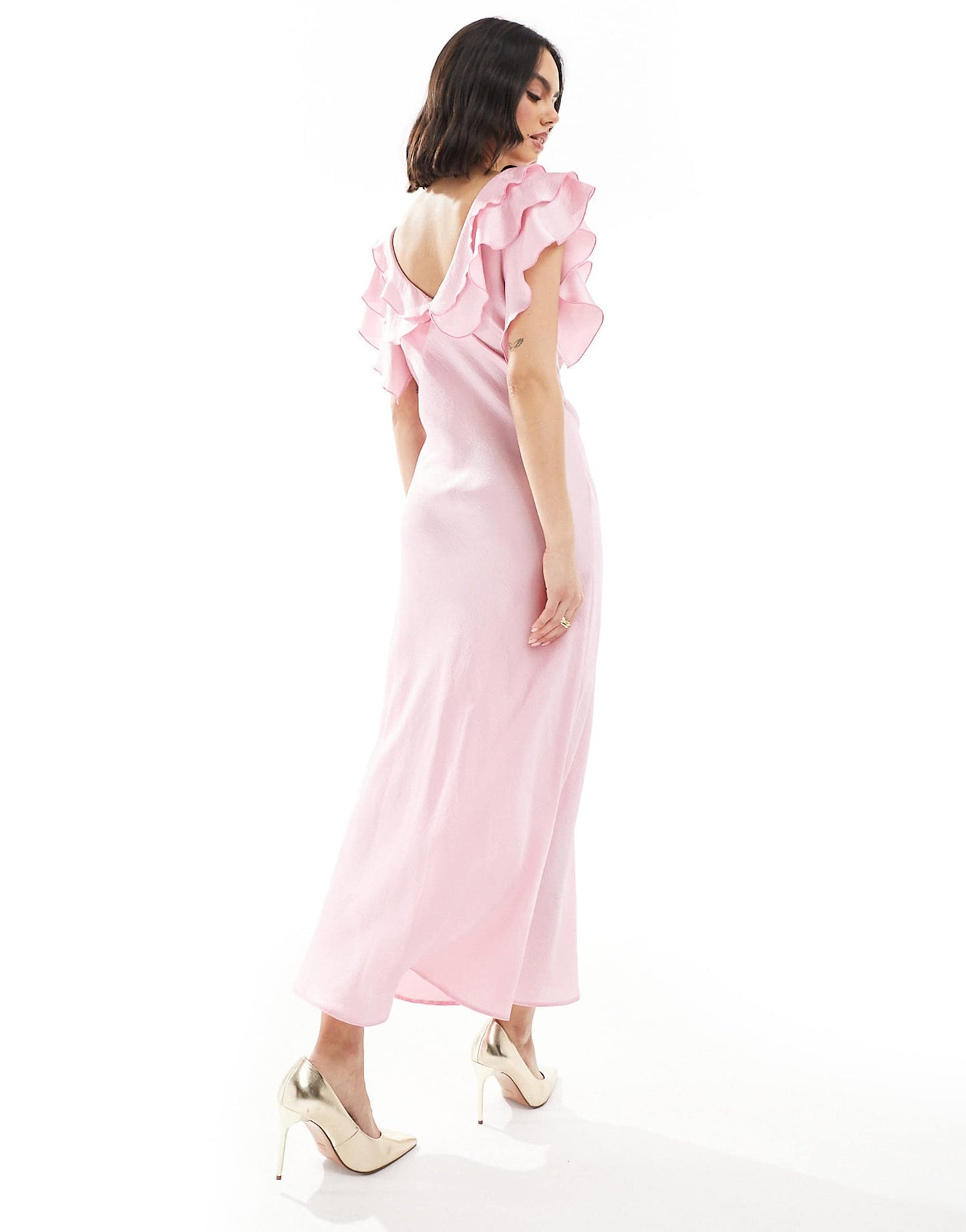 Ruffle Sleeve Satin Midi Dress