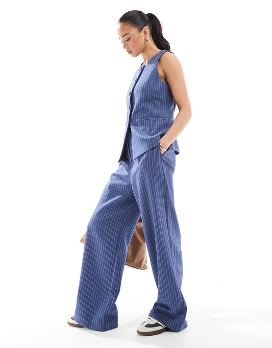 Co-Ord Denim Look Stripe Wide Leg Trousers