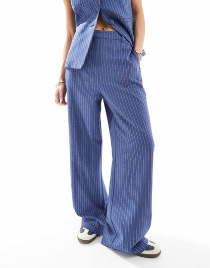 Co-Ord Denim Look Stripe Wide Leg Trousers