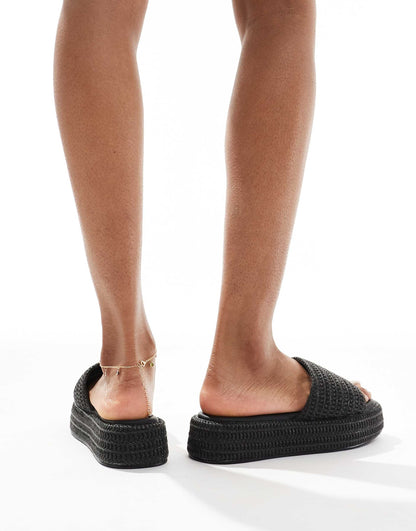 Raffia Flatform Slider