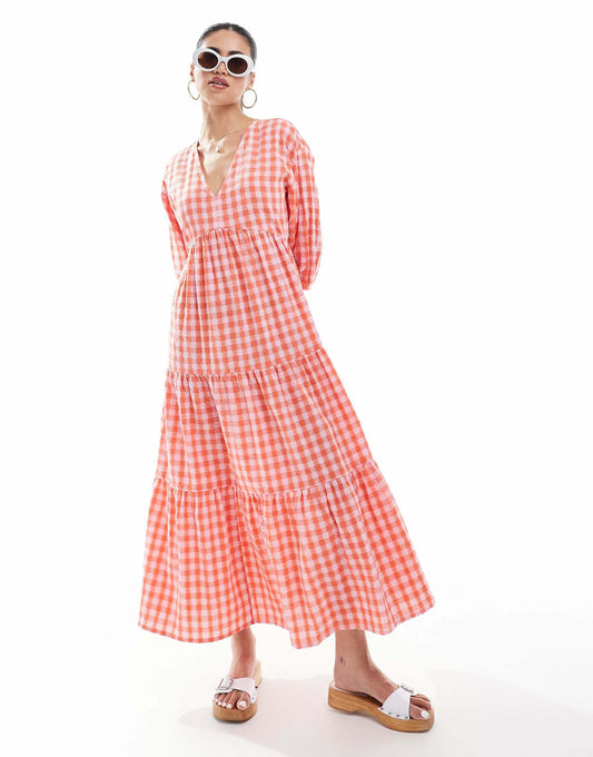 V-Neck Smock Midi Dress