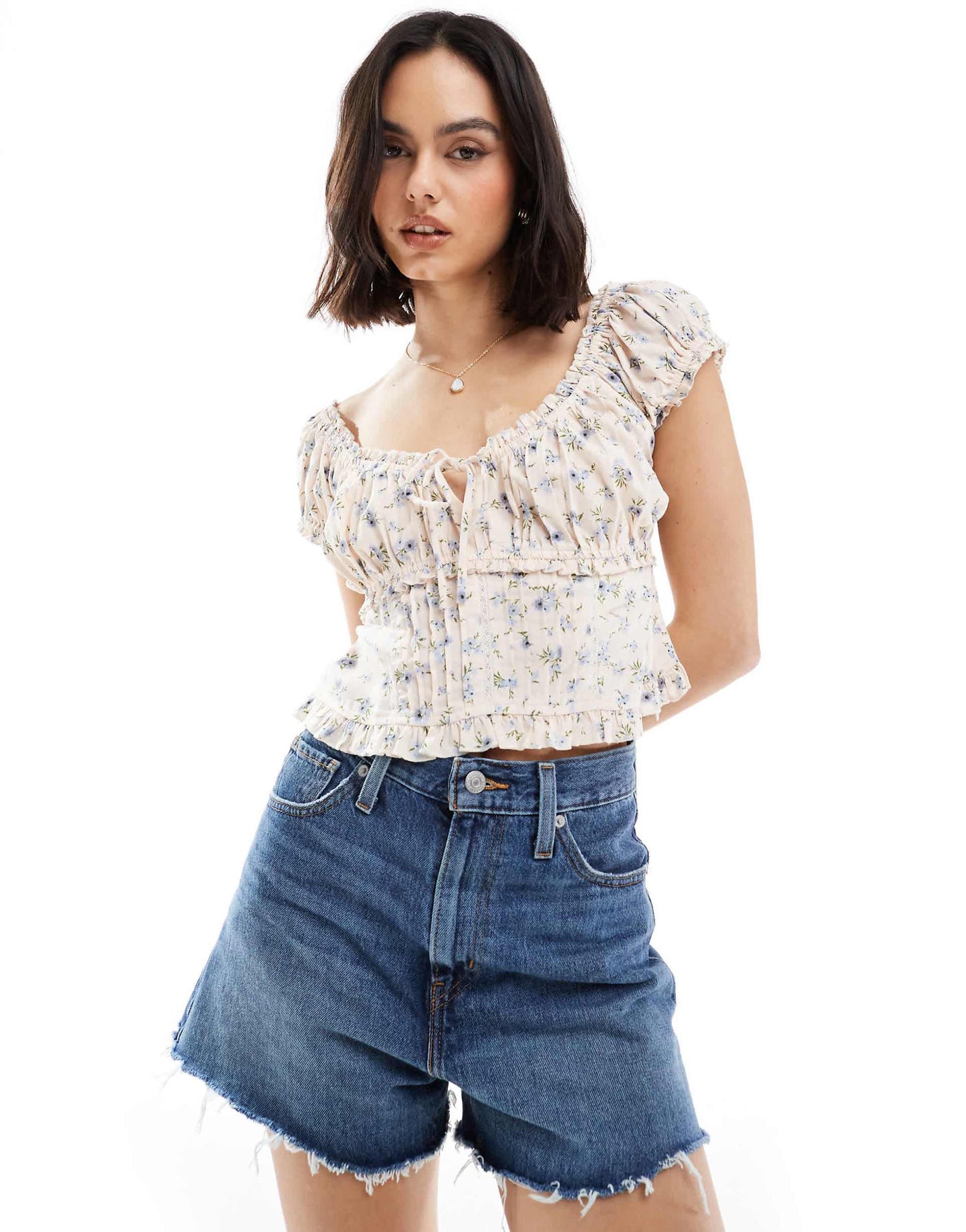 Tie Front Pintuck Milkmaid Top