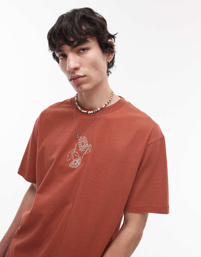 Oversized Fit T-Shirt With Daisy Embroidery