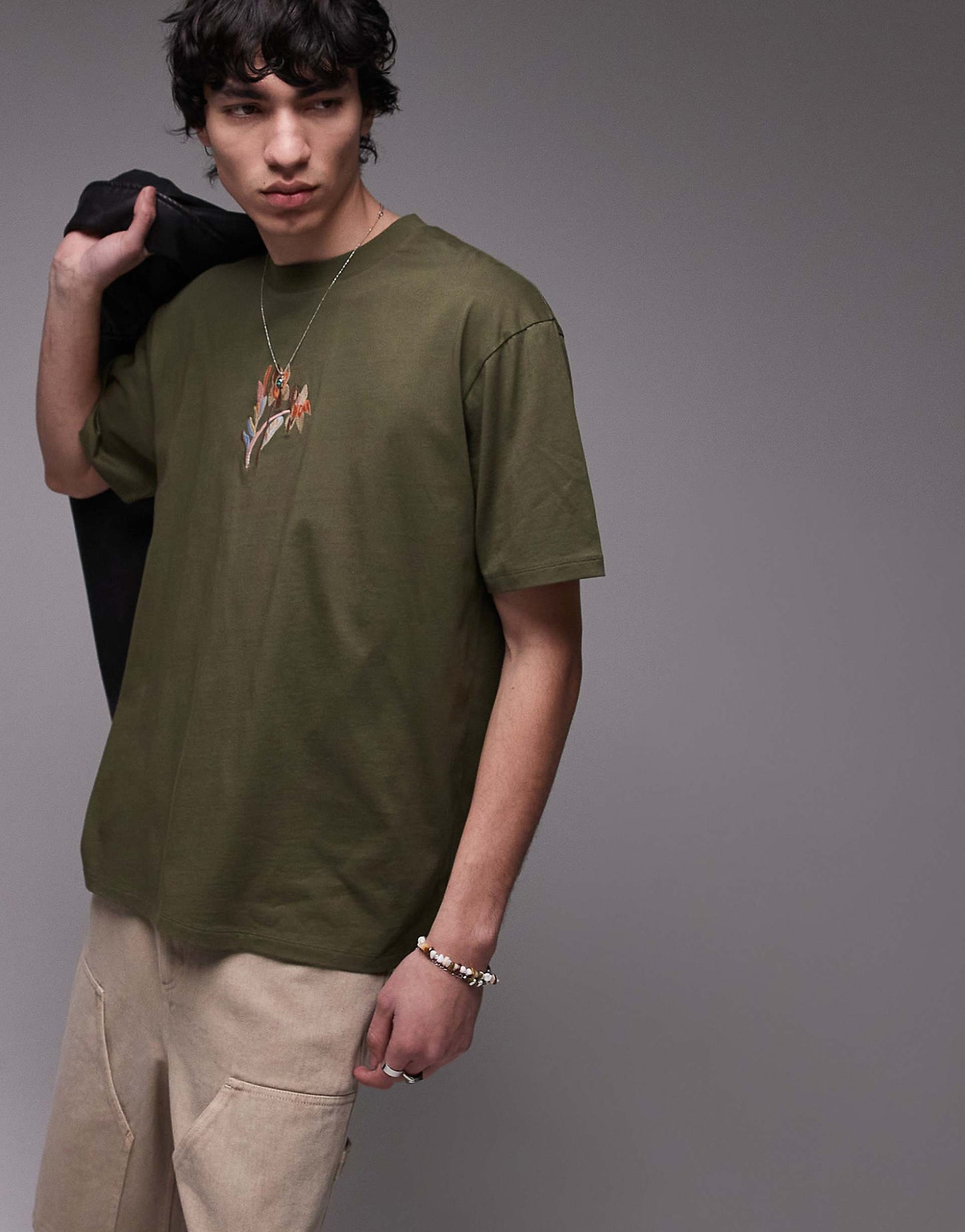 Premium Oversized Fit T-Shirt With Floral Embroidery