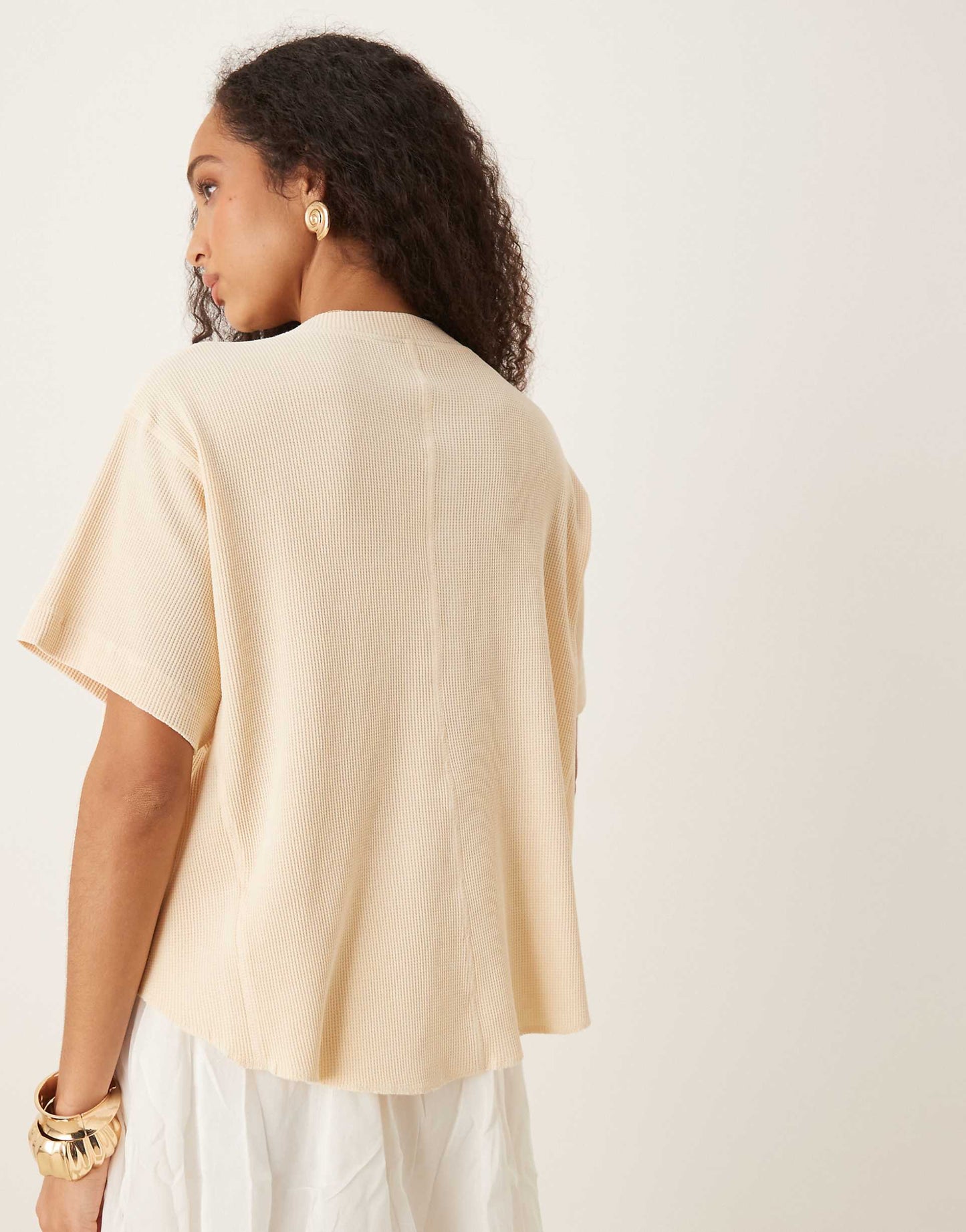 Heavy Waffle Short Sleeve Henley Top In