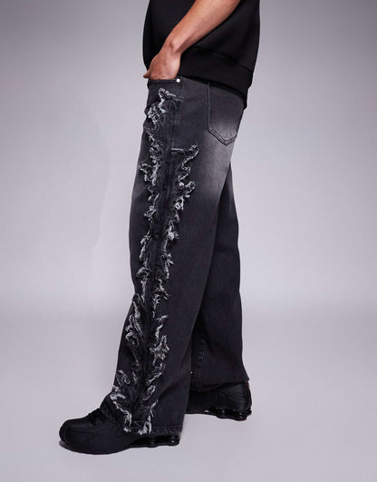 Distressed Applique Baggy Jeans