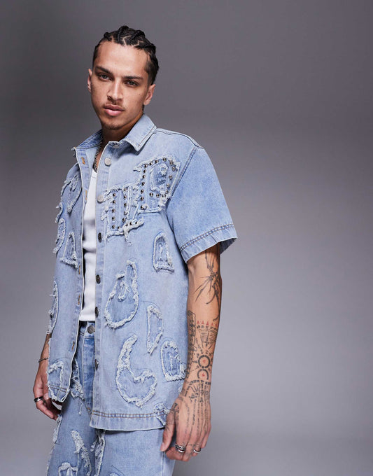 Distressed Applique Denim Shirt