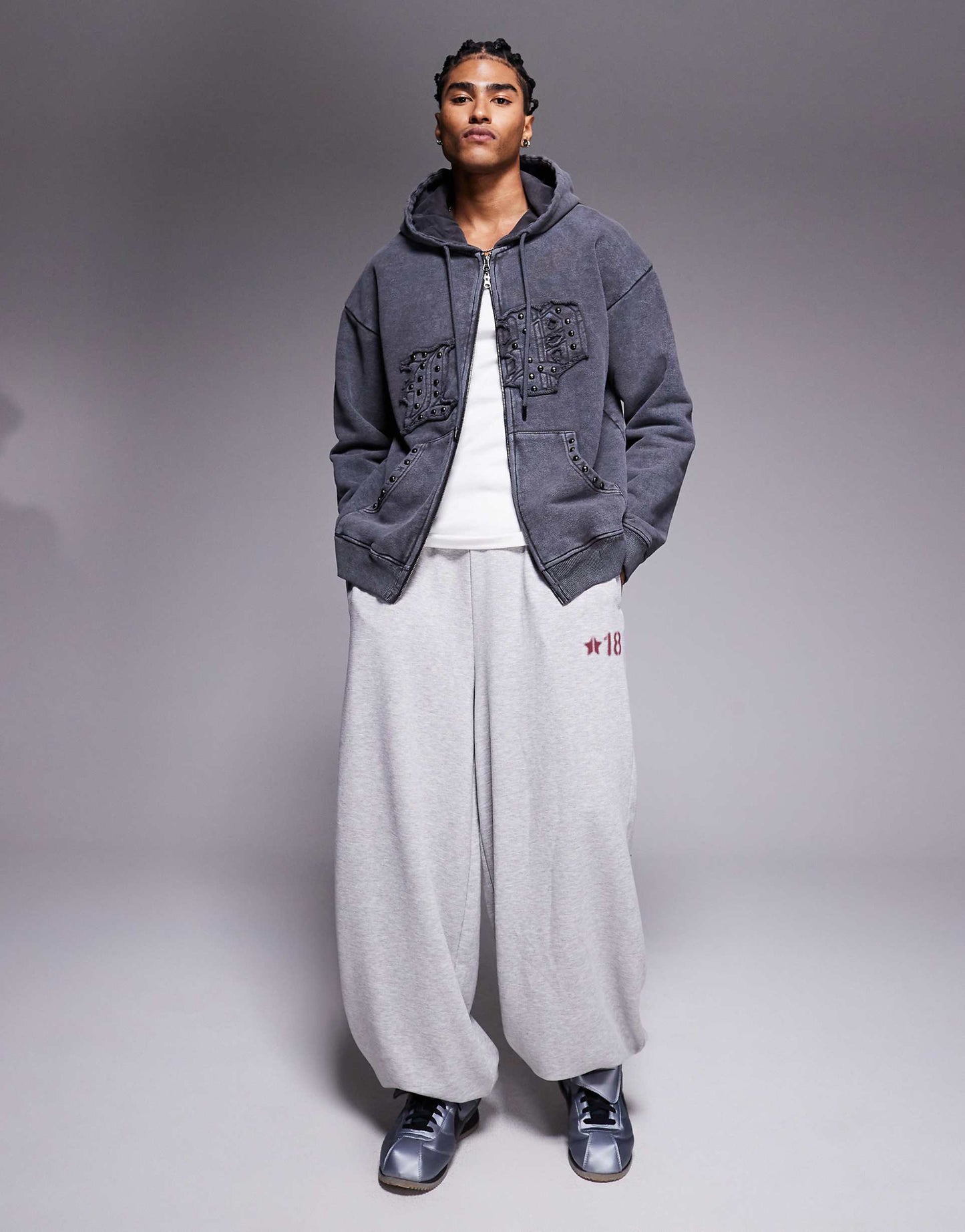Applique Patch And Stud Logo Oversized Hoodie