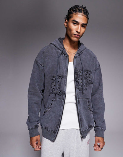 Applique Patch And Stud Logo Oversized Hoodie