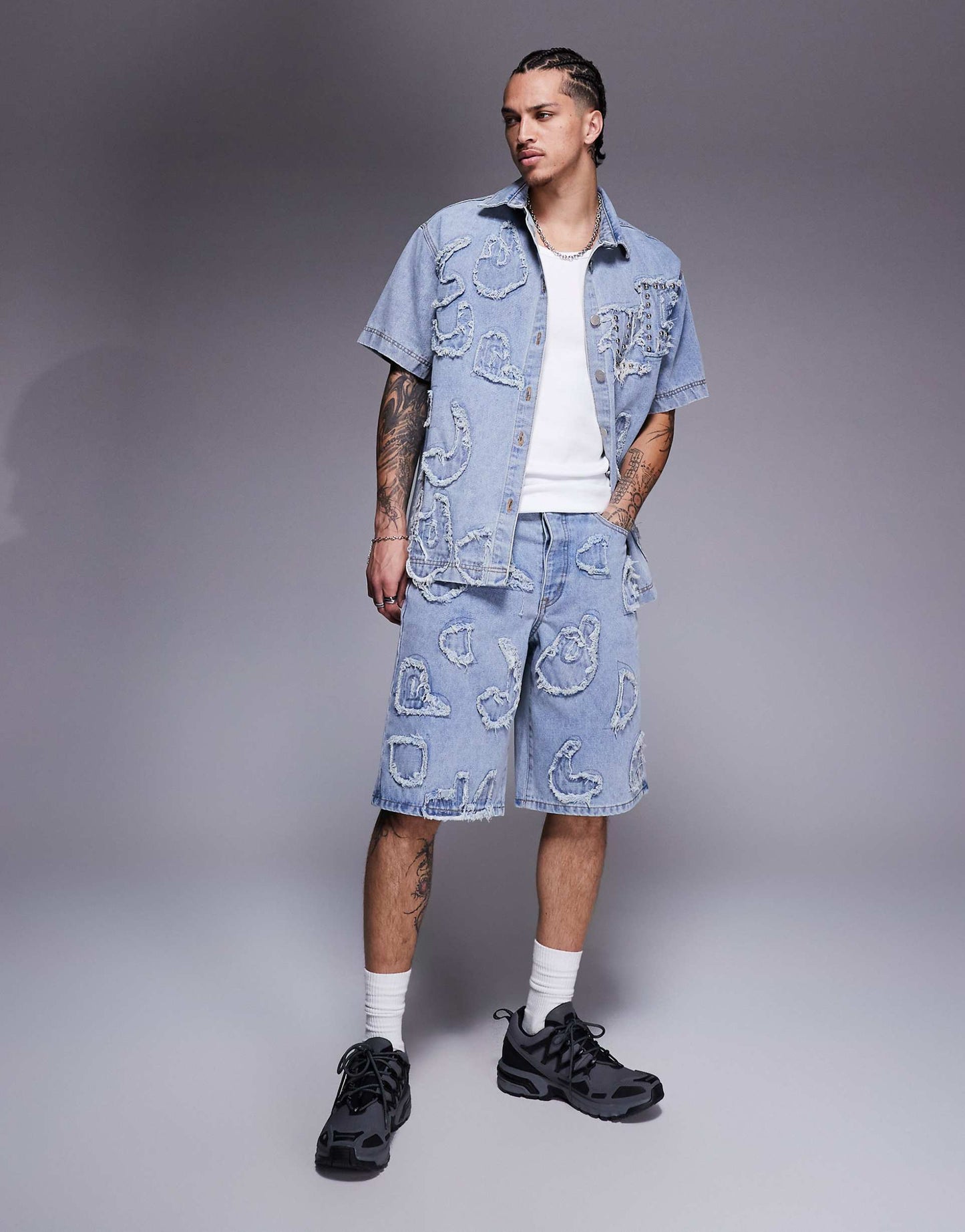 Distressed Applique Denim Shorts