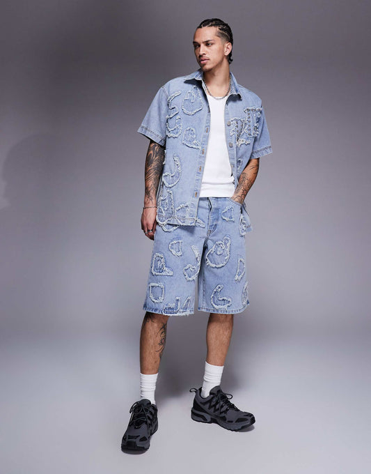 Distressed Applique Denim Shorts