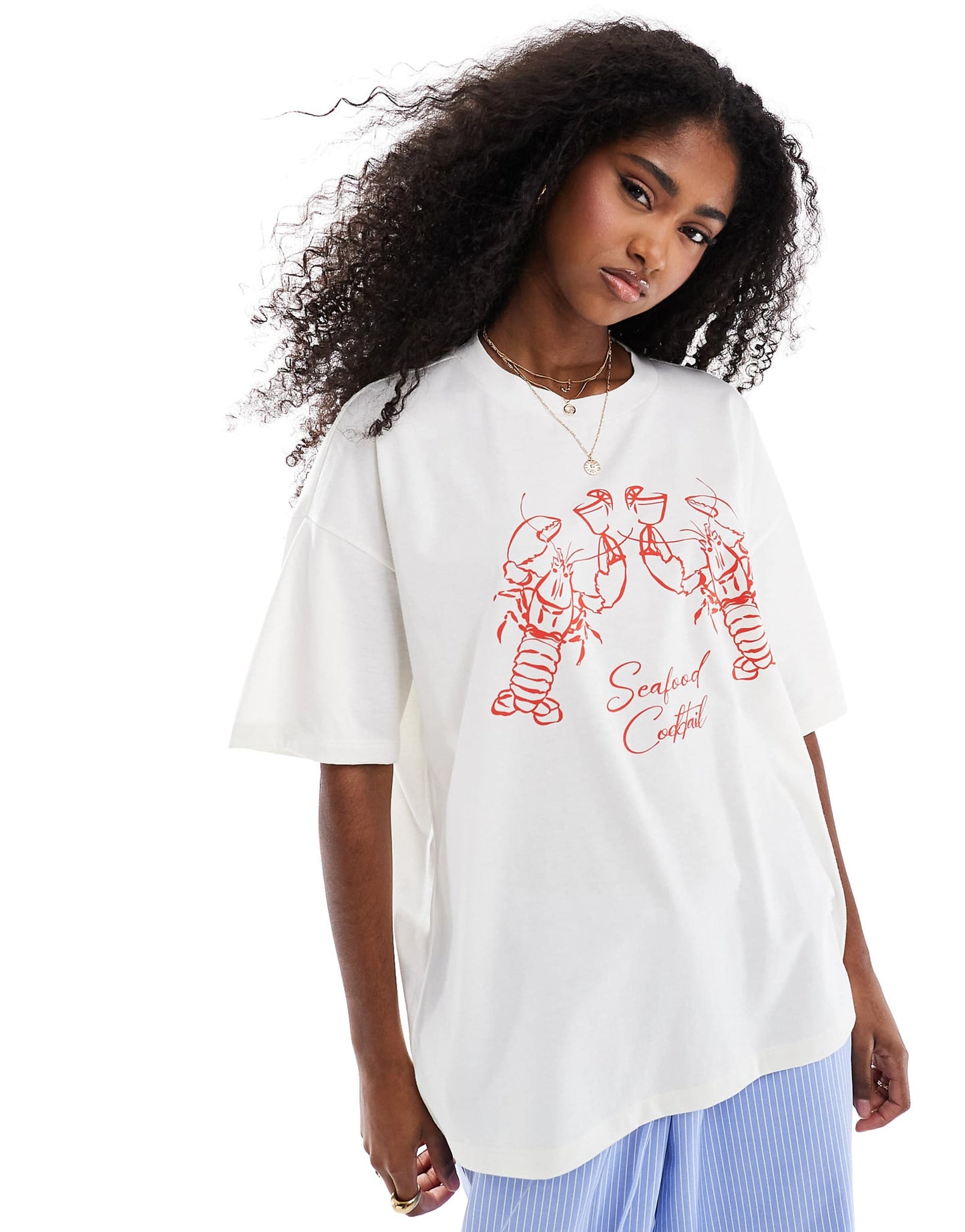 Oversized Tee With Lobster Graphic