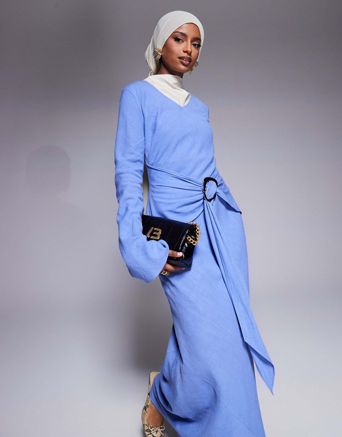 Long Sleeve Maxi Dress With Belt Detail