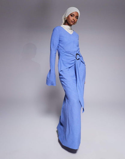 Long Sleeve Maxi Dress With Belt Detail