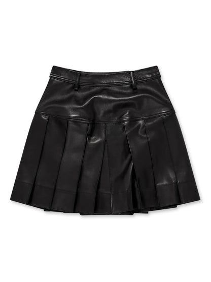 Pleated Leather Miniskirt