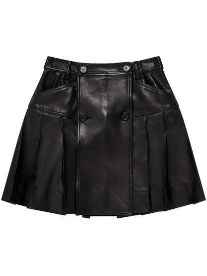 Pleated Leather Miniskirt