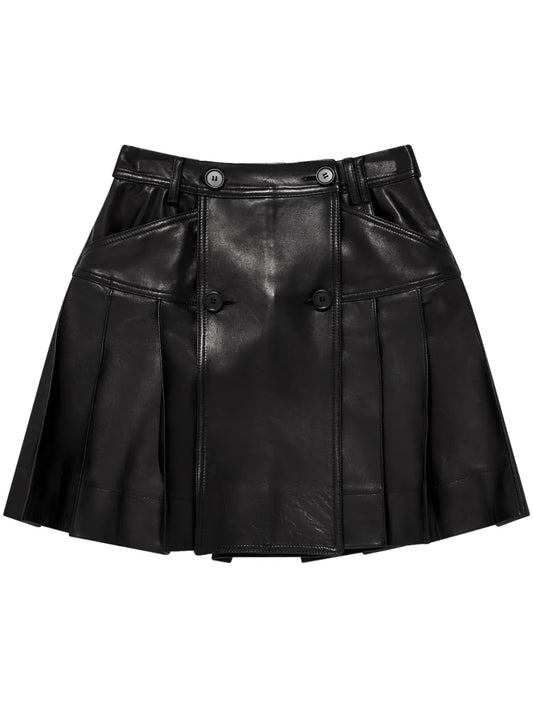 Pleated Leather Miniskirt