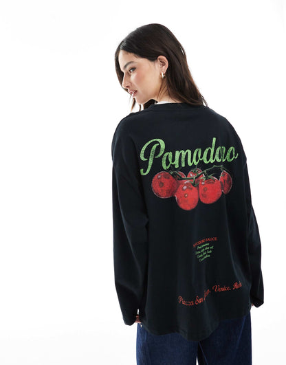 Long Sleeve Skater Tee With Tomato Graphic