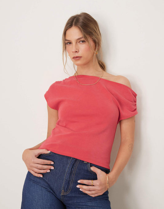 Cupro Off Shoulder Ruched Top