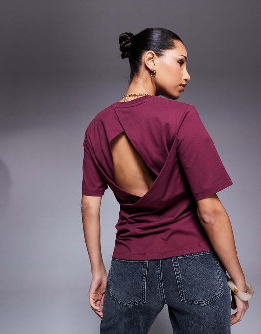 Fitted Waist T-Shirt With Wrap Cut Out Back Detail