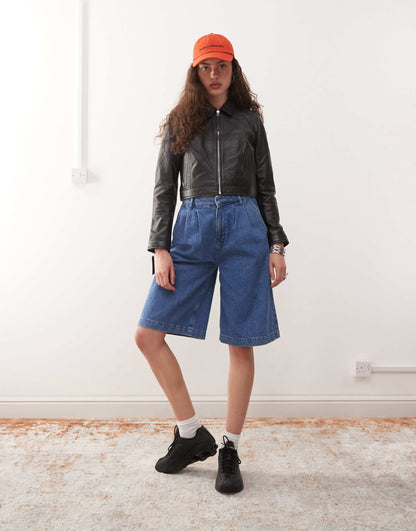 Real Leather Cropped Harrington