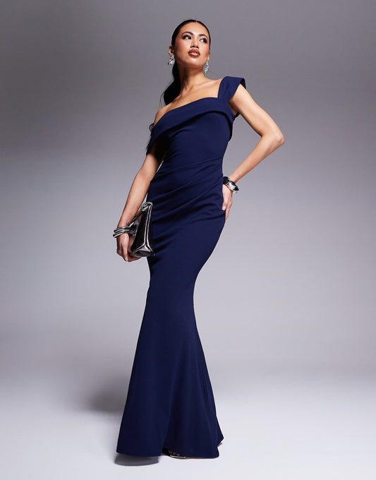 Off The Shoulder Pleated Waist Maxi Dress