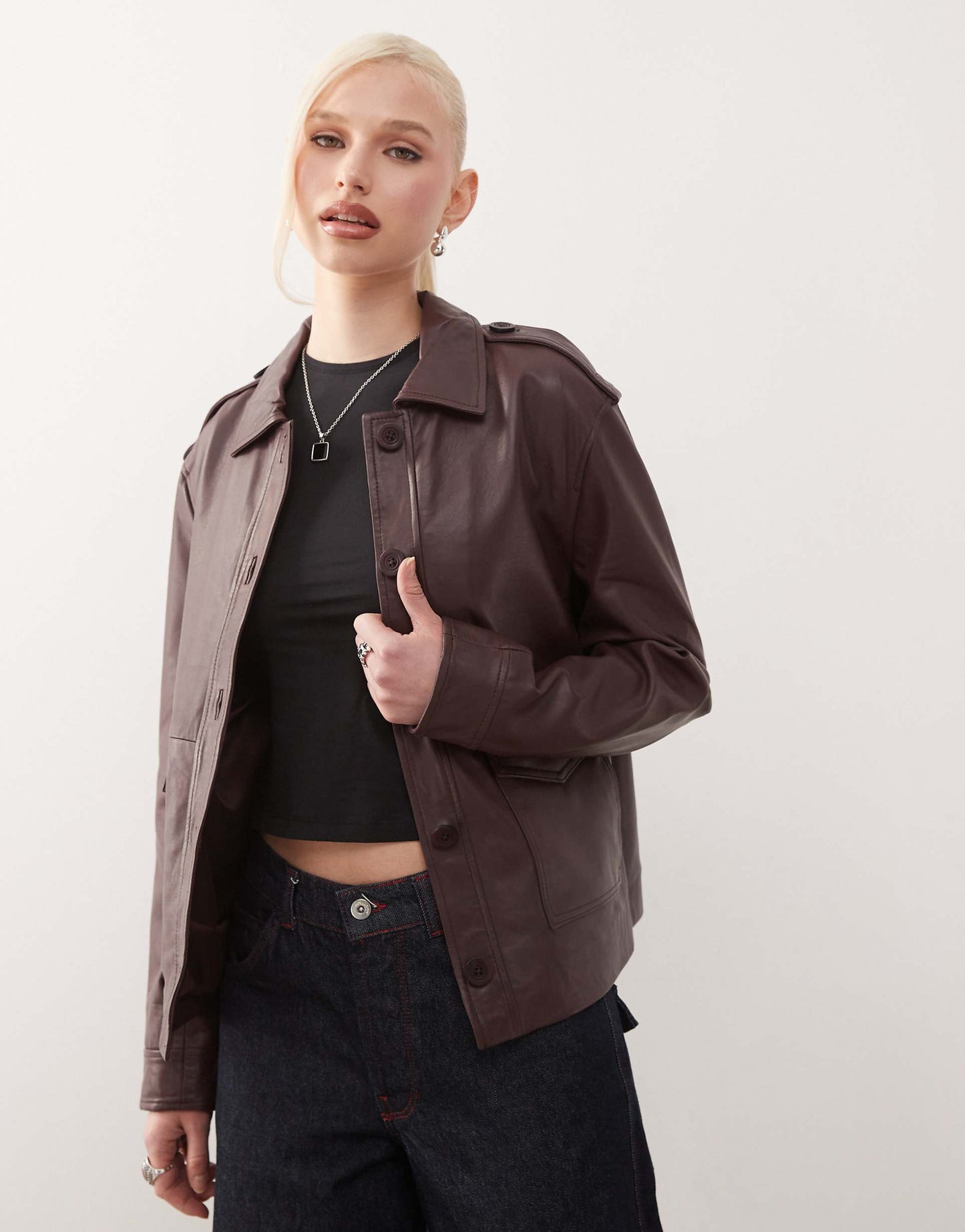 Real Leather Oversized Harrington