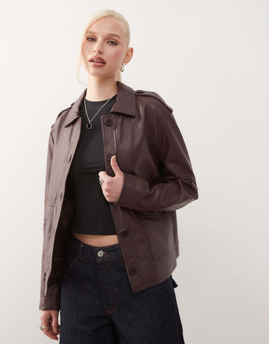 Real Leather Oversized Harrington