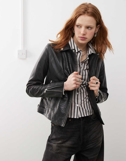 Real Leather Jacket With Snake Detail