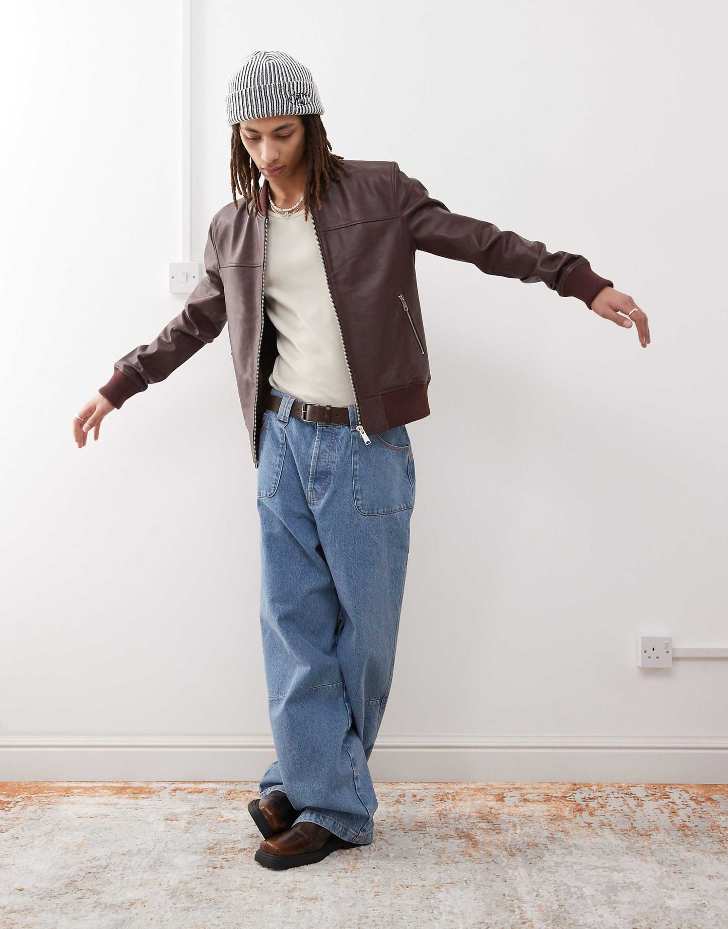 Real Leather Bomber Jacket