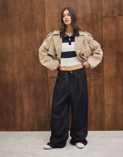 Cropped Stripe Polo Shirt