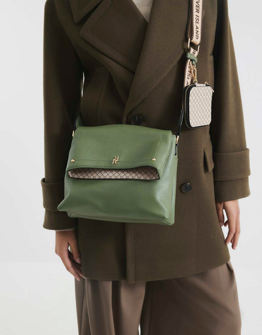 Faux Leather Flap Over Cross Body Bag