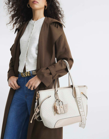 Monogram Side Tie Charm Shopper Bag