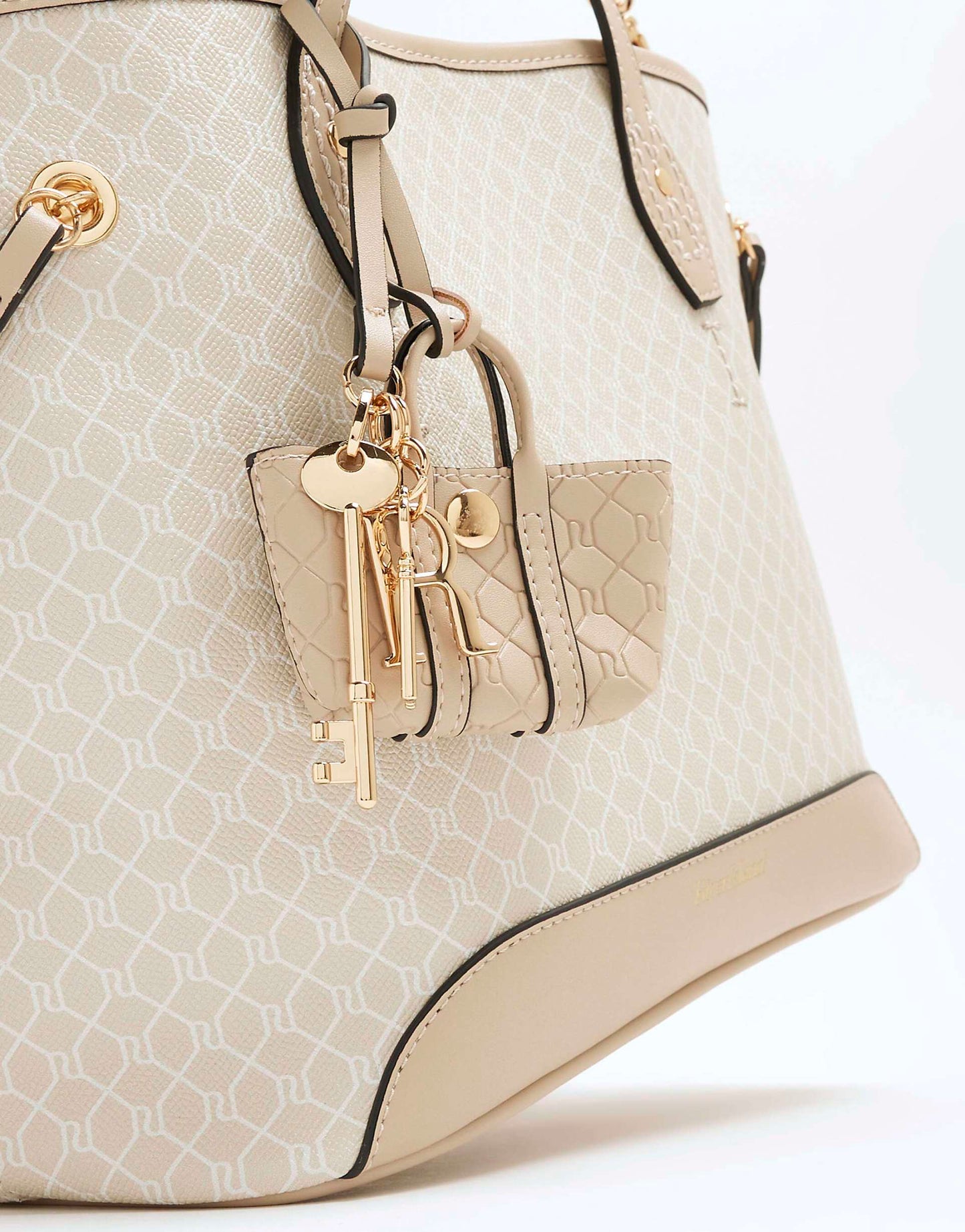 Monogram Side Tie Charm Shopper Bag