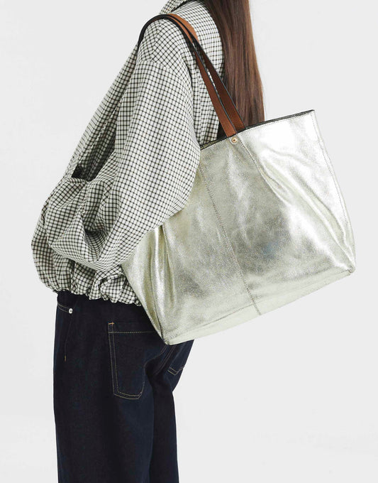 Leather Metallic Shoulder Bag