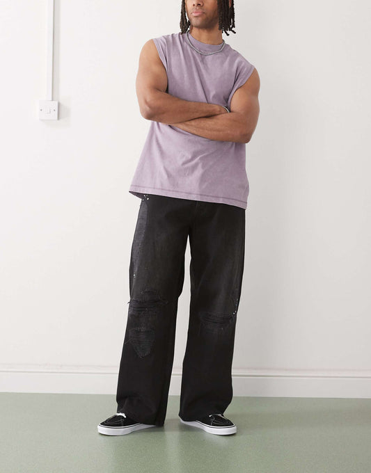 Looser Baggy Jeans With Swarovski Embellishment And Rips