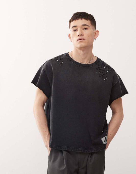 Boxy Fit T-Shirt With Swarovski Embellishmnent