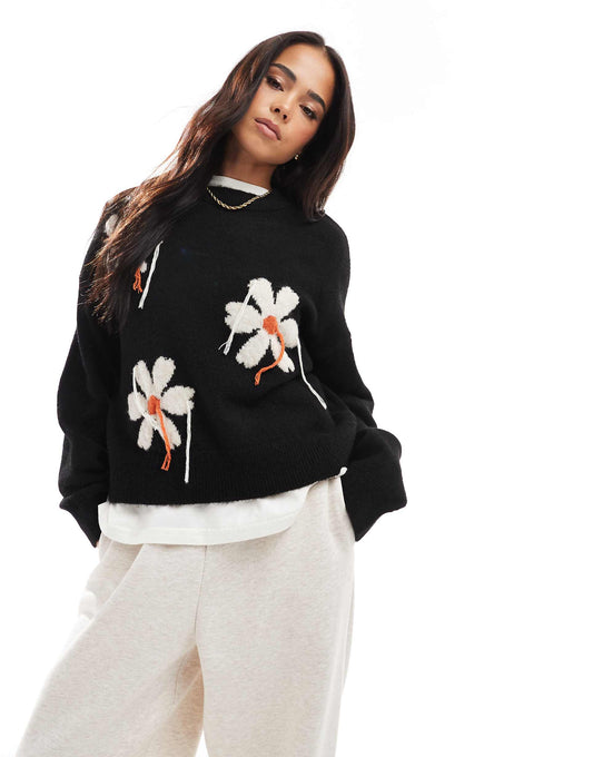 Knitted Jumper With Tassel Floral