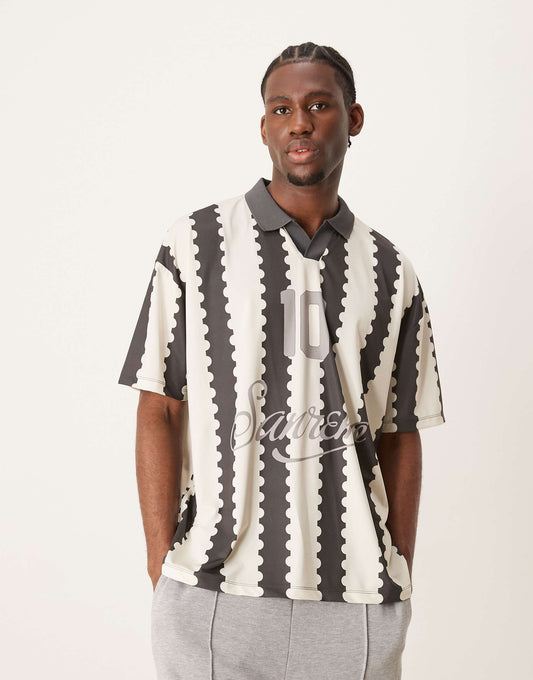 Oversized Polo With Sports Graphic And All Over Print