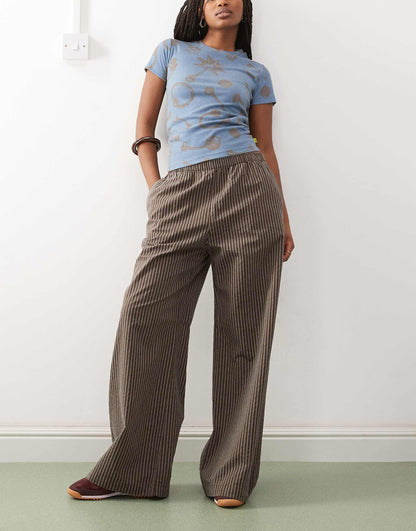 Drawstring Cotton Wide Leg Trousers