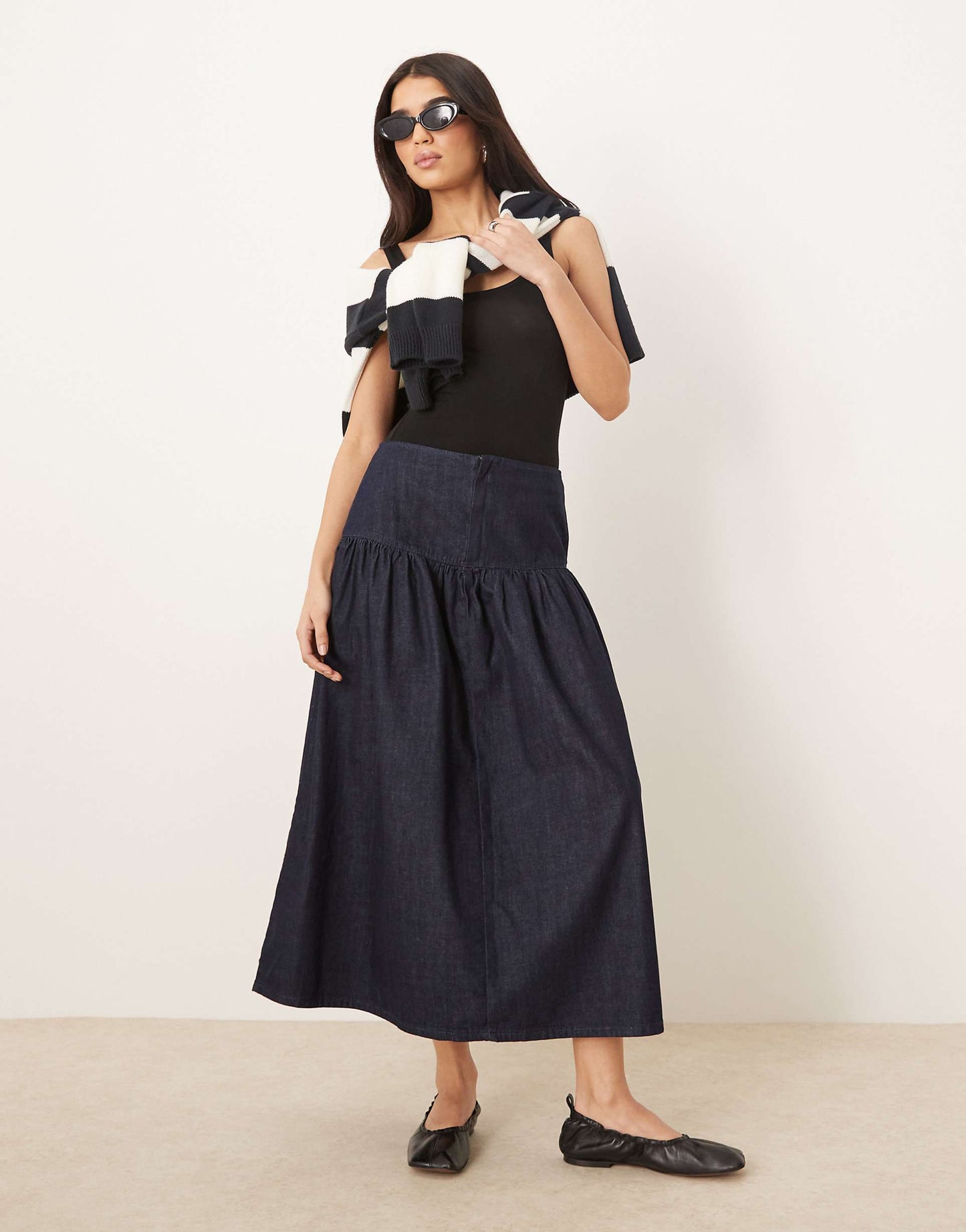 Denim Maxi Skirt With Dropped Waist